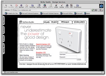 A screenshot of Internet Explorer 5 running on Mac OS 9.3 displaying the Niche Studio website from the year 2000.